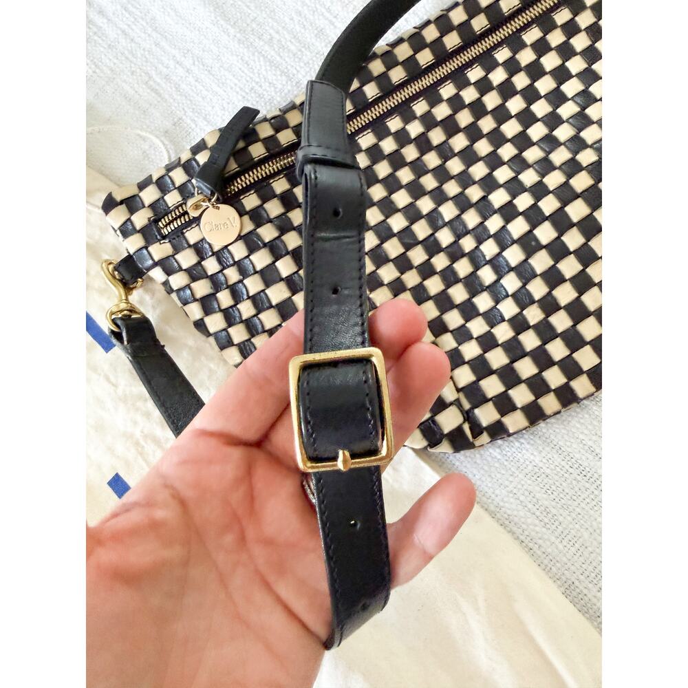 Clare V | Grande Fanny in Black/Cream Woven Checker - Picture 4 of 8